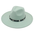 Detail of mint green fedora hat featuring a black belt with diamond-shaped metal buckle - Adult (57-62cm) / Mint Green