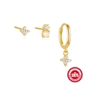 S925 sterling silver bow and turquoise earrings set in gold finish for daily wear - 3 Pcs Set Gold #1 (Clover Drop/Opal)