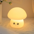 Cute mushroom-shaped silicone night light emitting warm yellow glow with smiling face - Mushroom (Battery-7 Colors)