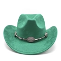 Chapeau de cowboy western vert en suédine avec ruban tressé et ornements en métal - M(56-59CM) / Vert Herbe (Simili Daim)