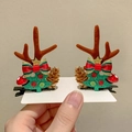 Detail of Christmas reindeer antler hair clips with glitter trees and pine cones - 17# Bow Christmas Tree Pair