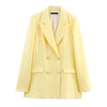 Light yellow double-breasted blazer and trousers suit with padded shoulders and notched lapels - XS / Yellow Top