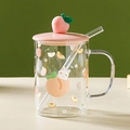 Pink peach lid glass cup with straw and cute rabbit floral pattern for cold drinks - Peach / Single Mug