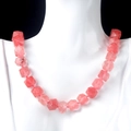 Pink geometric natural stone beaded necklace displayed on a white mannequin - Watermelon Red (Synthetic)