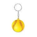 Mini Gelber Softball Schlüsselanhänger mit roten Nähten und silbernem Ring Anhänger - 4,0 cm gelber Baseball