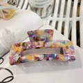 Large acetate hair claw clip with colorful floral pattern and hollow rectangular shape - Colorful Floral