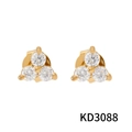 Orecchini a lobo a forma di quadrifoglio dorati con tre scintillanti zirconi bianchi - 316 Orecchini a bottone a trifoglio oro (KD3088)