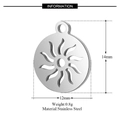 Polished stainless steel sun charm pendant with hollow sunburst design, 14mm size - Sun Round