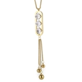 Long tassel necklace with oval pendant and three square zircons in gold-plated steel - Gold Oval Three-Zircon Tassel Style (KN226879-CX)