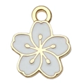 White cherry blossom pendant with gold rim for DIY jewelry making accessories - Cherry Blossom 12x14.5mm