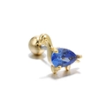 Golden dinosaur helix earring with blue pear-shaped gemstone and screw-ball back - Dinosaur (Blue)