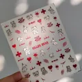 5D embossed killer bear Halloween nail stickers with blood hearts and crosses - 5D Embossed Killer Bear Style (TS-3279)