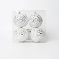 Set of four 10cm white Christmas balls with elegant silver vintage embossed patterns - 10CM Silver White Painted Ball (Set of 4)