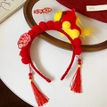 Pince à cheveux rouge festive avec cheval en peluche et glands pour le Nouvel An - 58# Serre-Tête-Rouge-Cheval-Chanceux