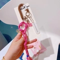 Détail de chaîne de téléphone tressée rose avec charme animal et cordon spirale brun - 36.A06 Chat Rose