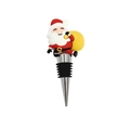 Festive Santa Claus wine bottle stopper with colorful PVC top and metal vacuum seal - Santa with Yellow Bag