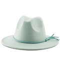 Detail of mint green fedora wool hat featuring a braided rope band and stylish tassel - M (56-58cm) / Mint Green
