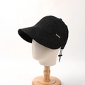 Detail view of adjustable drawstring and JHMY logo on black denim bucket sun hat - 57-58CM (Adjustable) / Black