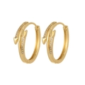 Detail of golden arrow hoop earrings with shimmering white micro zircon stones - Gold Arrow