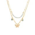Double-layered golden butterfly necklace with light blue stones and paperclip chain - Light Blue Bead Butterfly Style (3#)