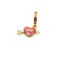 Gold heart charm with pink enamel Love text and 925 stamped bail for bracelets - Pink Love Heart Arrow Charm