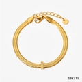 Golden stainless steel snake bone bracelet featuring three-diamond rectangular accent - Gold White Style