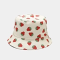 Cream bucket hat with red strawberry pattern, casual cotton sun hat for outdoor wear - M / Beige Small Strawberry