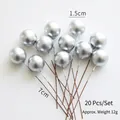 Set of 20 silver Christmas berry picking stems 1.5cm diameter for DIY holiday wreaths - 1.5cm Silver Berries (20 Pcs)
