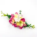 Bohemian floral hair comb with pink and white gradient petals and green leaf accents - FS36-2 Rose Red