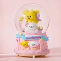 Pink cartoon crystal ball ornament featuring cute puppies and a lovely baby ribbon - Medium (LED/Music) / Lying Puppy (Pink Base)