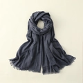 Deep gray cotton linen scarf for women with elegant tassel edge and soft texture - 100*195CM / Denim Blue