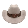 Light grey faux suede western cowboy hat with studded band and crystal heart buckle - One Size / Grey (Big Heart)