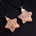 Star-shaped pink stone pendant necklace with handmade gold and silver wire wrapping - Sunstone