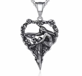 Detailed view of an antique silver angel heart pendant with floral relief engraving - Angel Heart Relief Style-Steel Color (No Chain) (C0713)