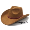 Classic Western brown suede cowboy hat with woven decorative band and adjustable chin strap - M (56-58cm) / Khaki