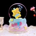 Rainbow base carousel snow globe music box with yellow bear and Happy embossing - 2478 Get The Balloon / Large 100mm Inner Rotation + Snow