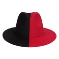 Two-tone wool fedora hat featuring a sharp black and red vertical split design - Black Red Patchwork