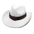 Détail d'un chapeau de cowboy blanc en laine avec boucle tête de taureau et clous - M (56-58cm) / Blanc