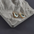 Pair of light blue waterdrop glass pendants with 18k gold plated geometric frames - Gold Base Blue