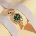 YFAN gold bangle watch featuring a green sunray dial and polished metal bracelet - Gold Case Green Dial