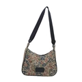Floral crossbody bag with embroidery patterns and adjustable black shoulder strap - Black
