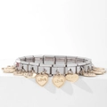 Silver stainless steel stretch bracelet with gold heart charms engraved with Love - 0029-heart Love Golden Chapter 1