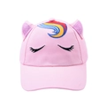 Pink unicorn kids baseball cap with rainbow embroidery and sequined ears on white background - Pink