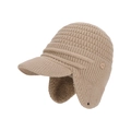 Gorro de punto de invierno con orejeras y forro polar en color caqui beige - Caqui