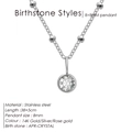 Silver stainless steel birthstone necklace with clear crystal pendant and beaded chain - April White (White Rhinestone) / Silver