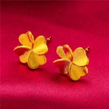 Gold-plated brass stud earrings featuring a matte clover design on red silk fabric - Style 3 Four-Leaf Clover Stud Earrings (1 Pair With Backs)