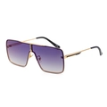 Modern oversized square sunglasses with purple gradient lenses and gold metal frames - Outer Blue