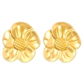 Minimalist golden flower stud earrings with detailed five-petal textured metallic finish - Round Flower (N-1075)