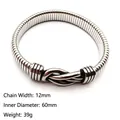 Polished stainless steel 12mm knot bangle with 60mm inner diameter flexible chain - Retro Figure 8 Buckle Elastic Bracelet (12mm Width) / Steel