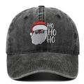 Casquette vintage délavée gris anthracite avec broderie Père Noël et texte HO HO HO - Noir